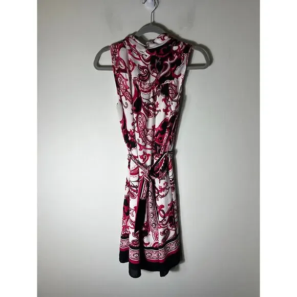 Joseph Ribkoff Red Black Sleeveless V-Neck Knee Length Dress Sz 10 - Picture 2 of 3